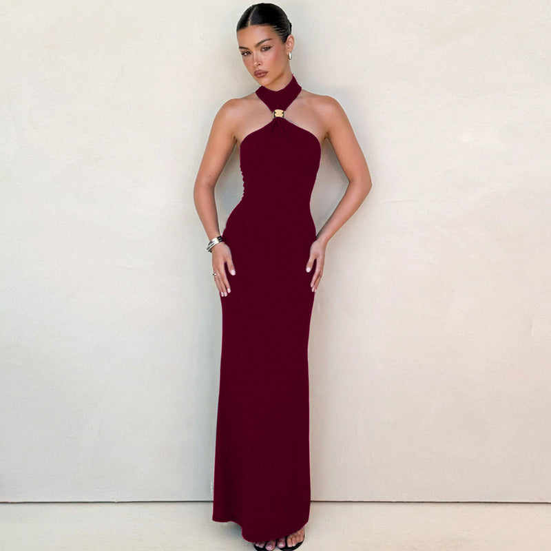 Ira Halter Maxi Dress - Wine Red [BPDCT83G]