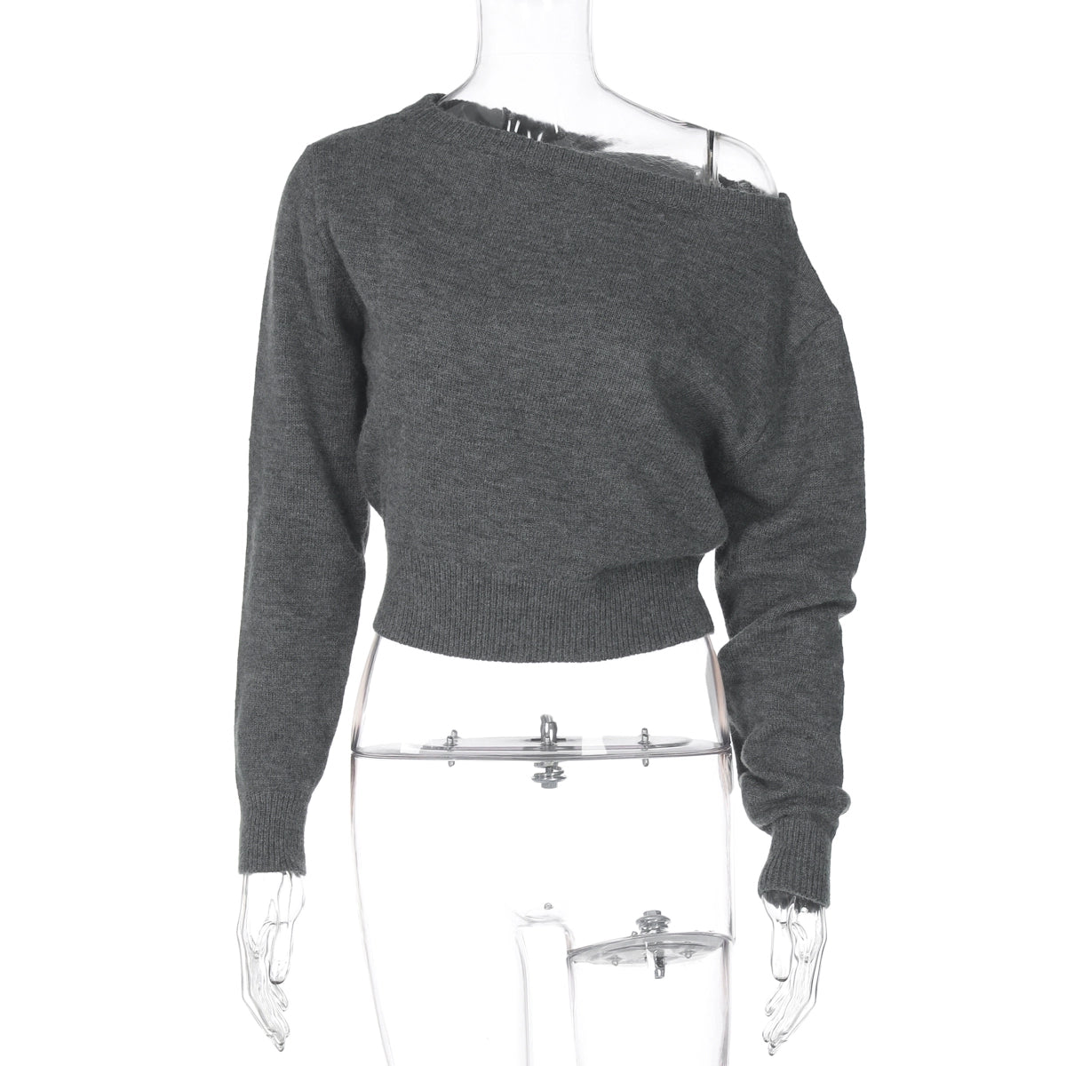 Riya Off Shoulder Knit Top - Gray [5O3PVAV5]