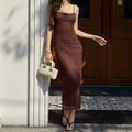 Philomena Lace Mesh Maxi Dress - Brown