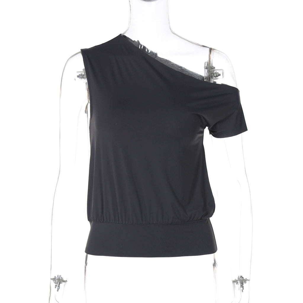 Kathryn One-Shoulder Tee - Deep Grey
