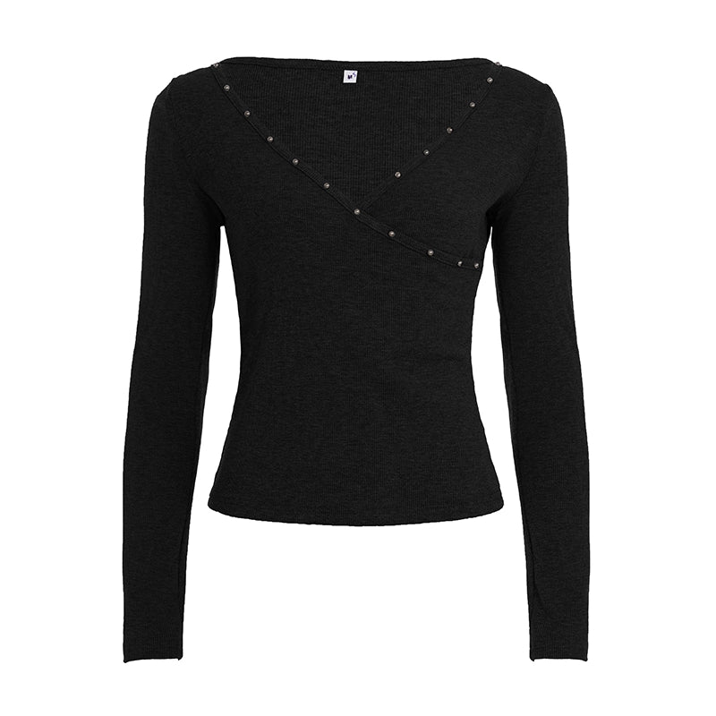Trista Studded Patchwork Top - Black [74T6LEWS]