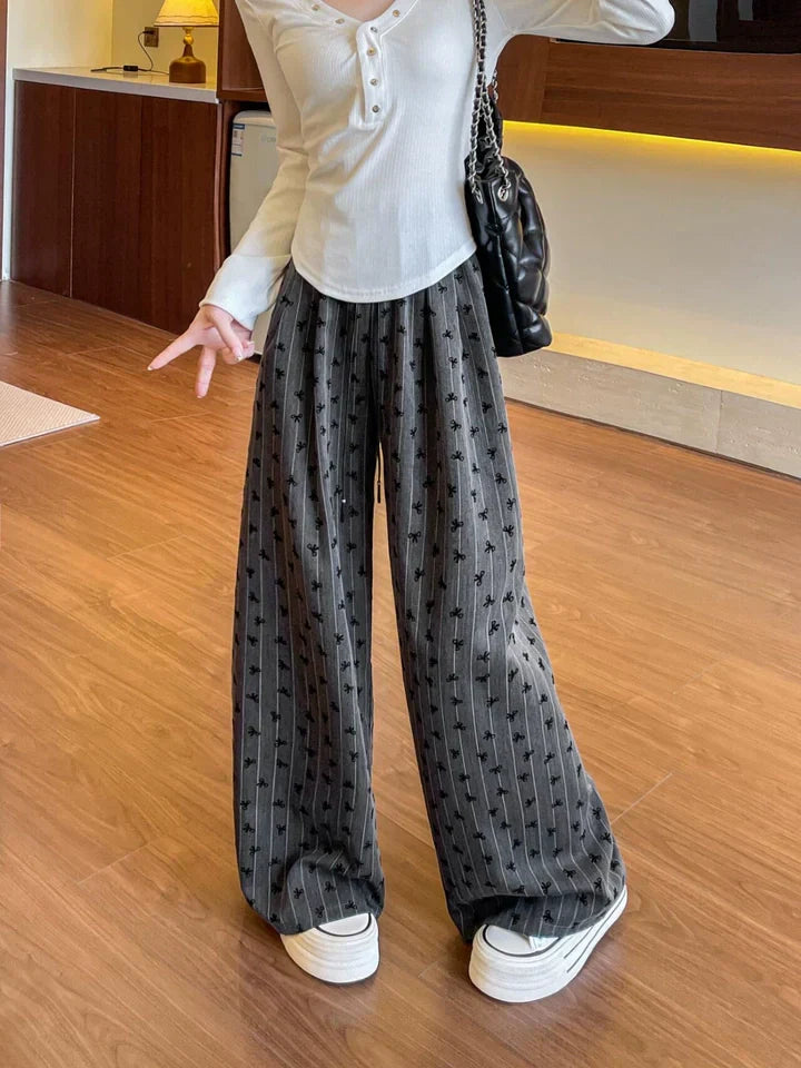 Annette Bow Print Wide-Leg Pants Casual