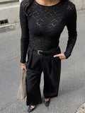 LaPose - Kaidyn Lace Long Sleeve Top - Black Round Neck Color