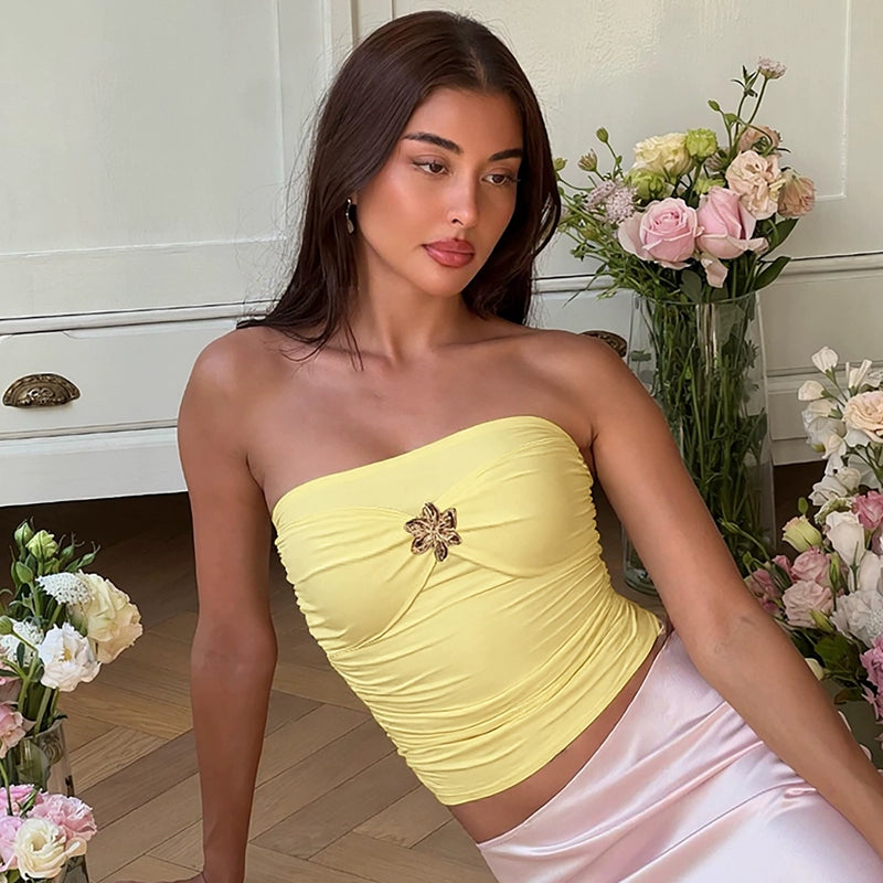 Everlee Metal Bandeau Crop Top - Yellow