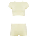 Sheyla Ribbed Knit Short Set - Light Yellow [Y5F6EKZD]