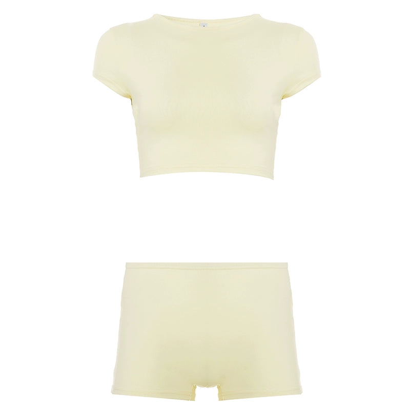 Sheyla Ribbed Knit Short Set - Light Yellow [Y5F6EKZD]