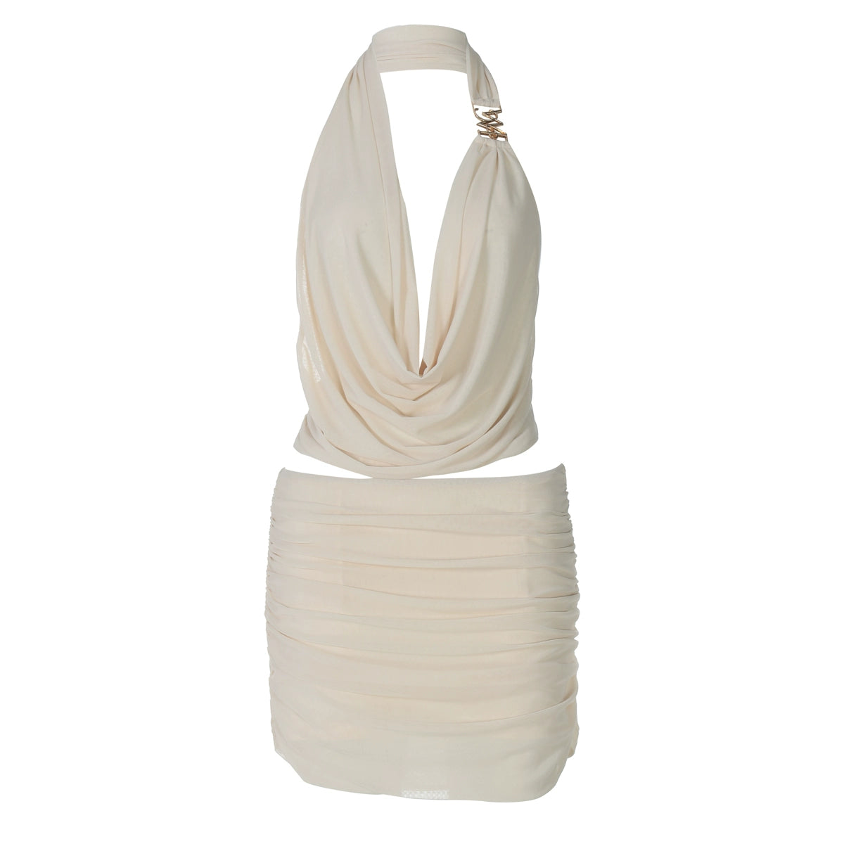 Maliha Halter Mesh Skirt Set - Apricot [9XN33MF6]