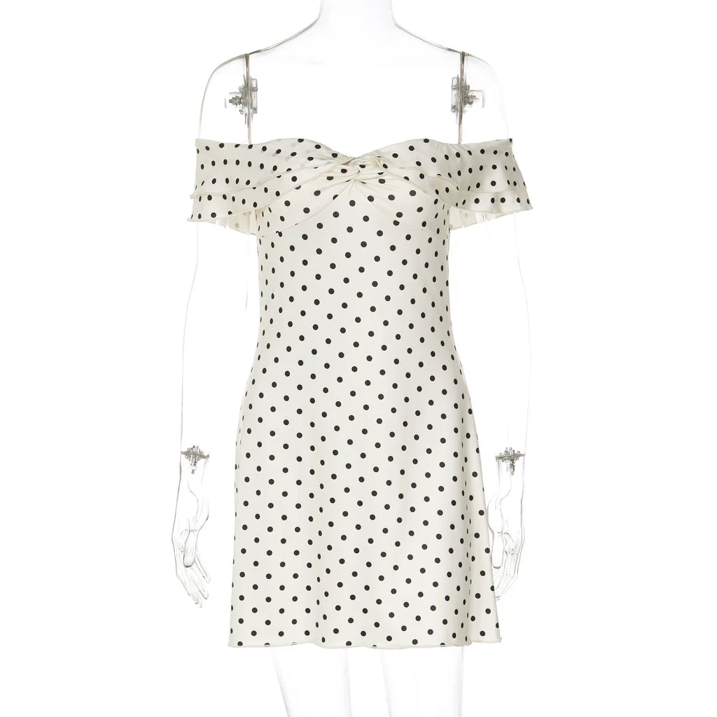 Polka Dot Off-Shoulder Mini Dress - Apricot [G9QLZDM0]