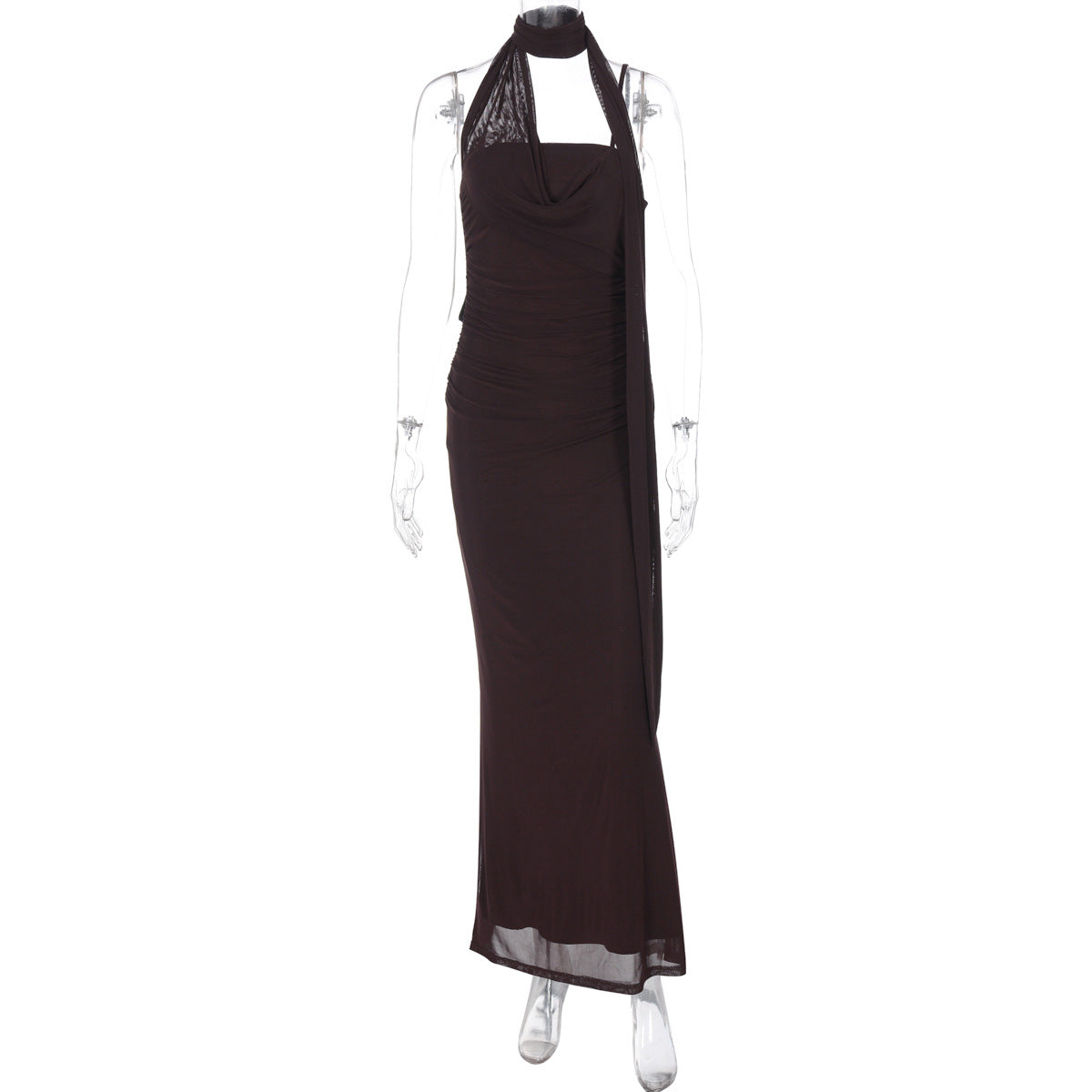 Valentine Strapless Mesh Midi Dress - Coffee [D51B6SHE]