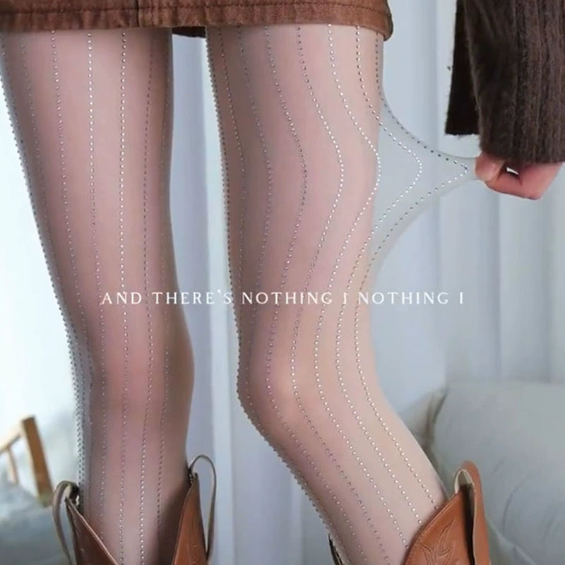 Fenix Dazzling Sequin Tights - Nude Vertical Rhinestone [UCOTZPJ2]