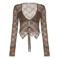 Xaria Sheer Lace-Up Cardigan - Brown [K87FYJ2B]