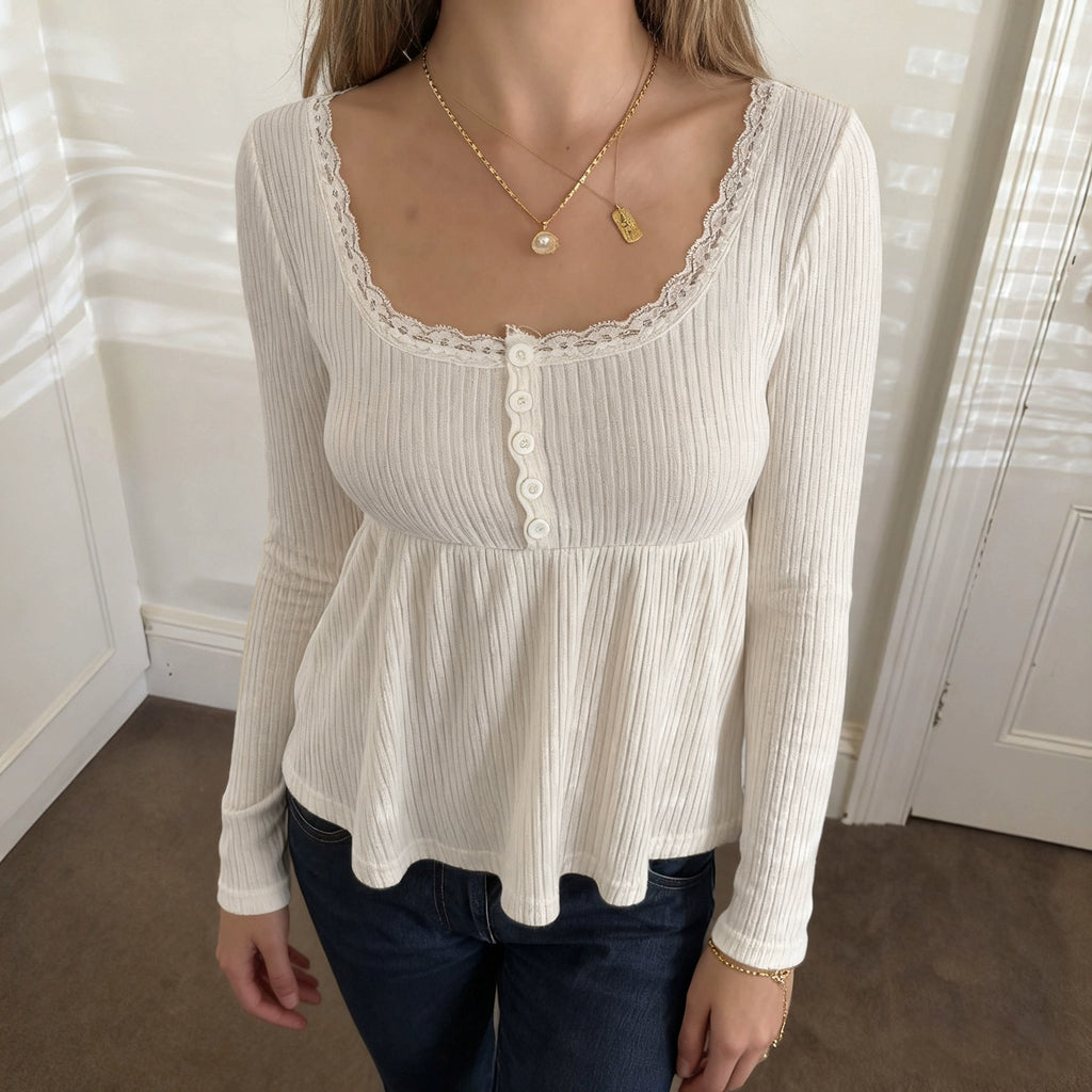Goddess Knit Lace Square Top - White [0A9CGAYX]