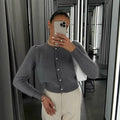 LaPose - Emberleigh Pearl Button Knit Cardigan - Gray Color