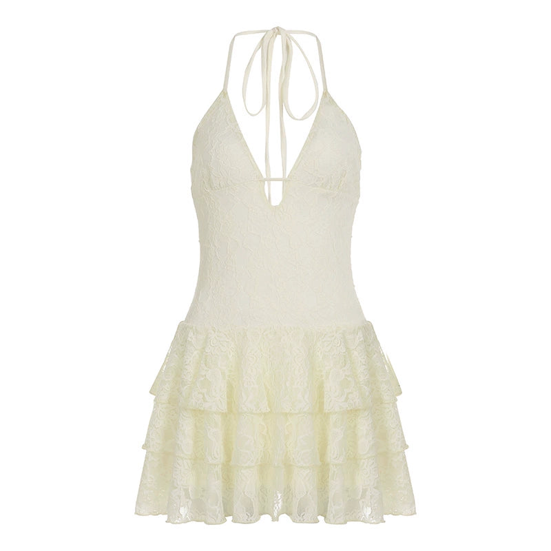 Adaley Lace Tiered Mini Dress - Off-White [Y9J0AKZ2]