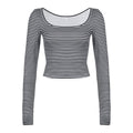 Lauren Striped Long Sleeve Crop Top - Black [NYF6QKK0]