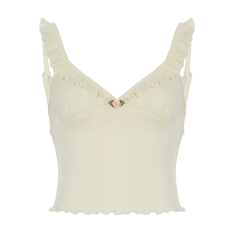 Ailin Ruffle Knit Crop Top - Yellow