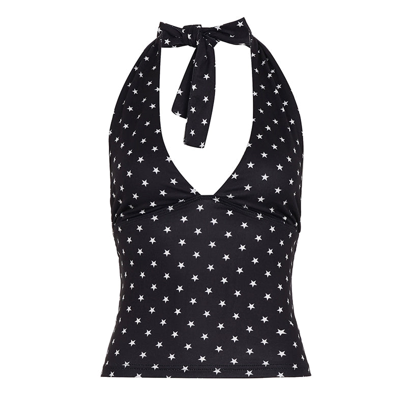 Quincey Ribbed Halter Crop Top - Black [H0VVYBSD]