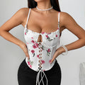 Mercedez Lace-Up Corset Top - White Floral [RC0DX1K0]