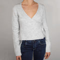 Nalayah V-Neck Tie Knit Top - Grey [9IBMODVP]