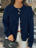 Kristy Button-Front Knit Cardigan - Navy Blue [SXYOVZ89]
