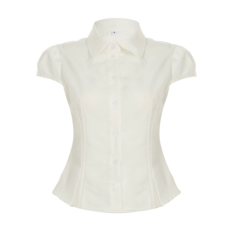 Esmee Pleated Button-Up Blouse - Off-White