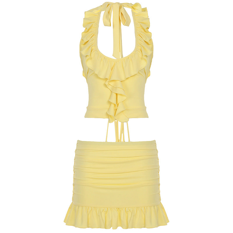 Katlyn Ruffled Halter Skirt Set - Yellow [NA3ECVY9]
