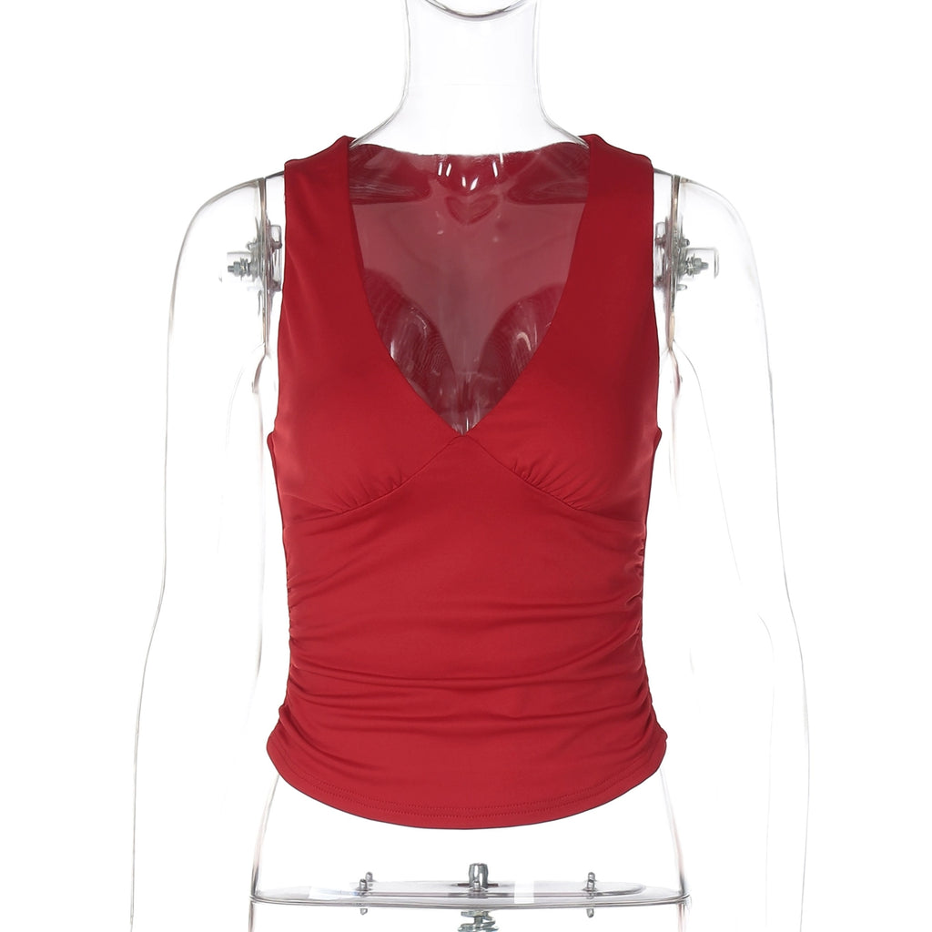 Shaina Ruched Racerback Tank - Red