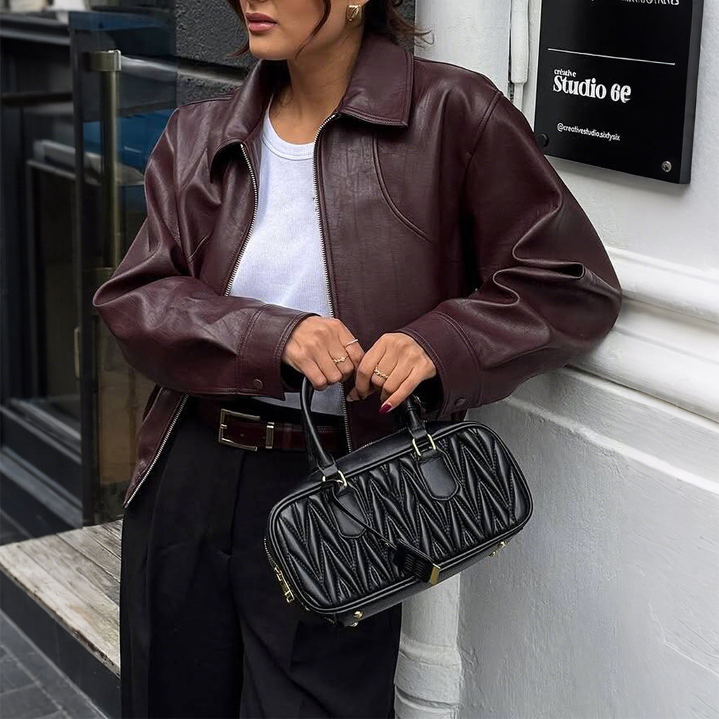 Adelina Zip-Front Faux Leather Jacket - Deep Red [HU7E4BWT]