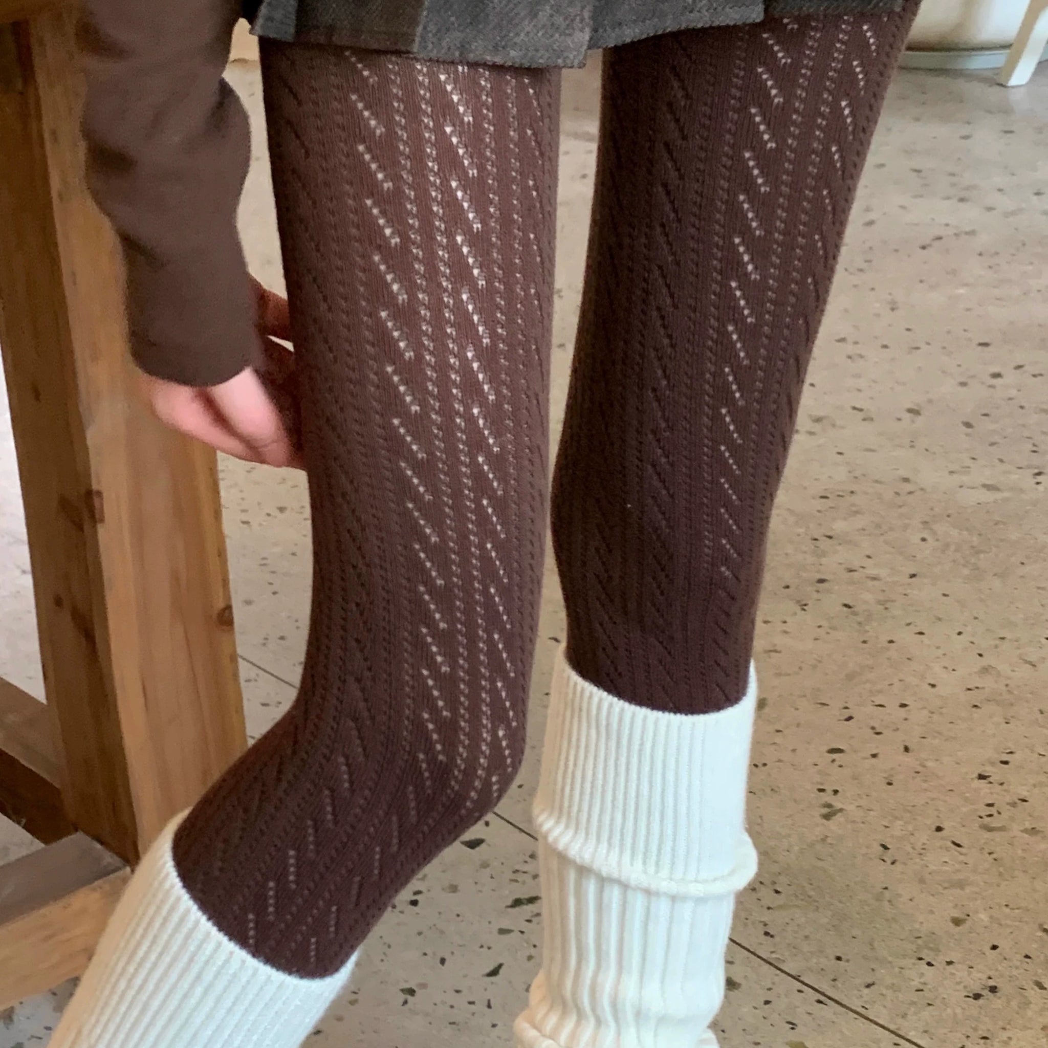 London Cozy Cable Knit Tights - Coffee [KXCAEF0D]