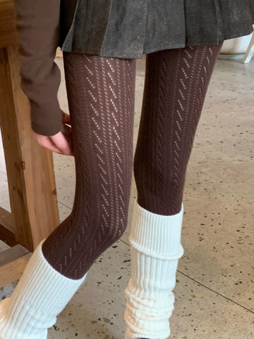 London Cozy Cable Knit Tights - Coffee [KXCAEF0D]