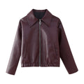 Brenna Lapel Faux Leather Jacket - Wine Red [XTOR79MU]