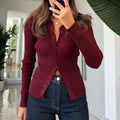 Jessalynn Knit Polo Top - Dark Red [HFI35H5B]