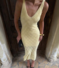 Nohemi Hollow Knit Maxi Dress - Yellow [JW77ZSO7]