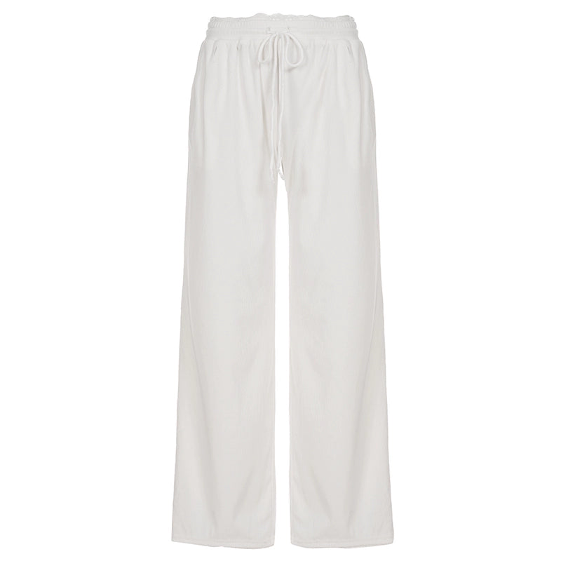 Alba Lace Patchwork Corduroy Pants - White [OSL8VJSH]