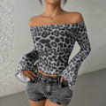 Cambree Leopard Mesh Off-Shoulder Top - Grey [ZF9APUK6]