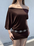 Lianne Ruched One-Shoulder Mini Dress - Brown [0DK75IV5]