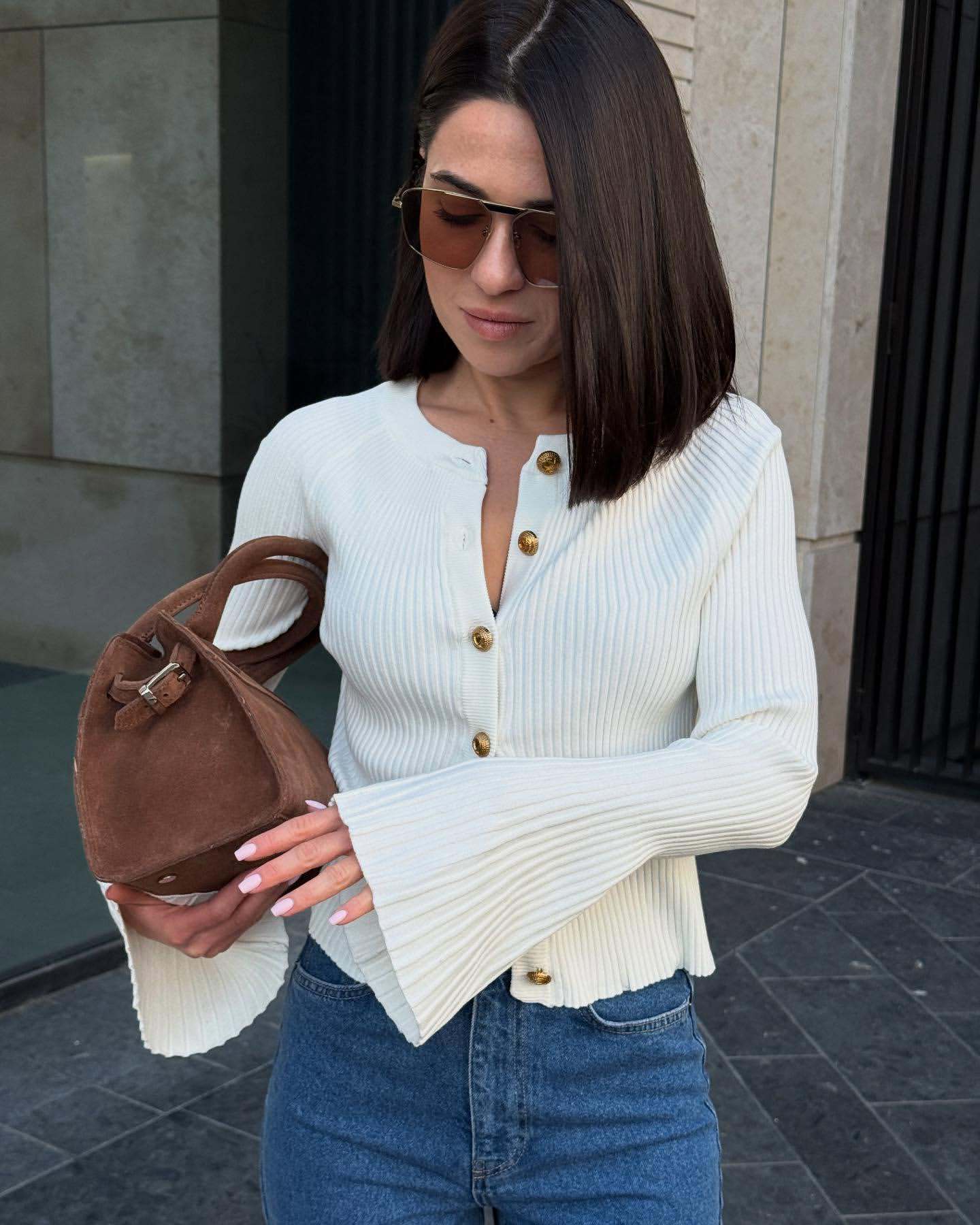 Rey Ribbed Polo Knit Top - White [A18FNMC5]