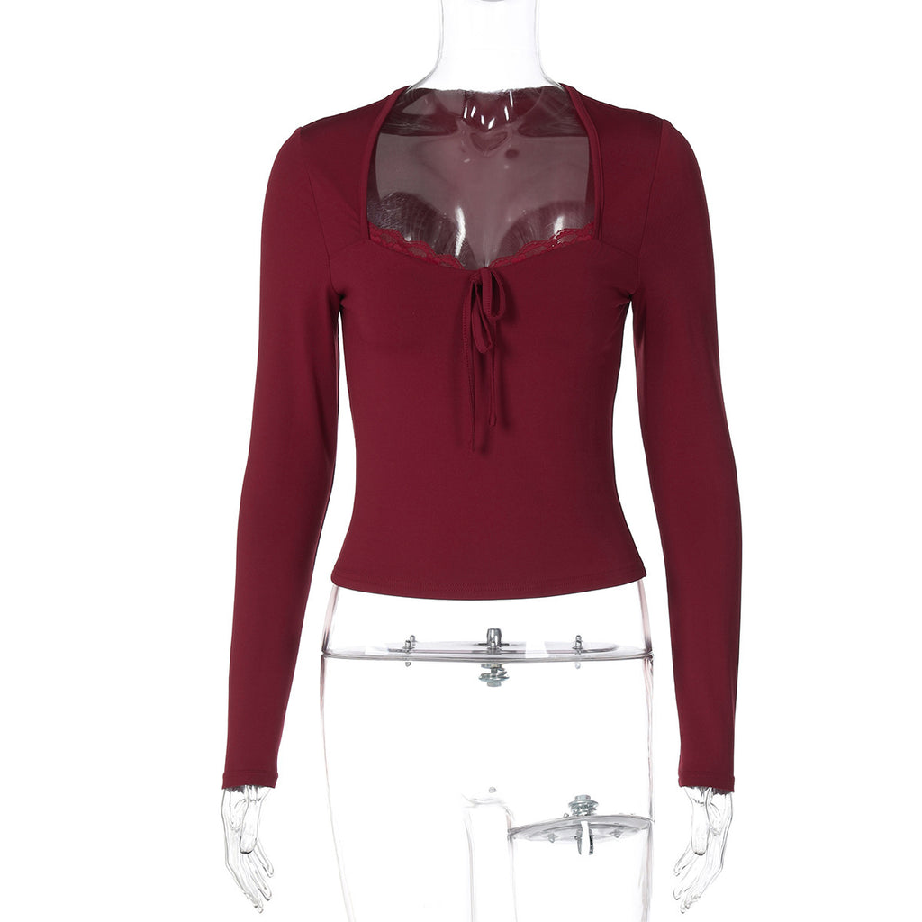 Morghan Lace Asymmetric Crop Top - Burgundy [P836D821]