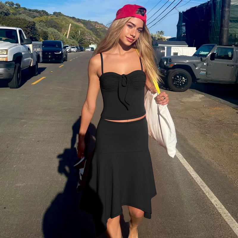 Aria One-Shoulder Skirt Set - Black [WR8FZDVU]