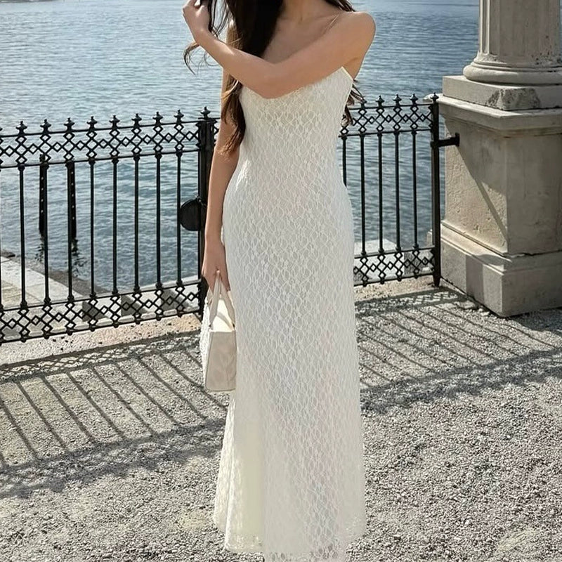 Philomena Lace Mesh Maxi Dress - White