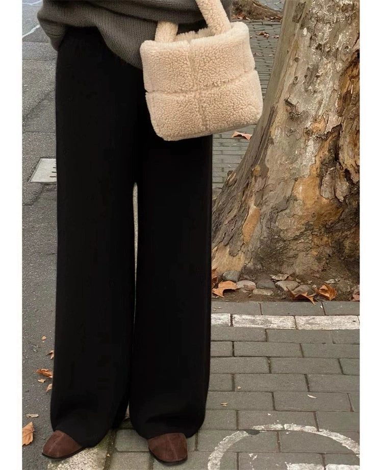 Fiona Cozy Wide-Leg Pants - Black [8W8AODFD]