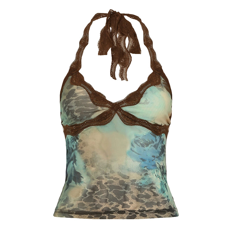 Kori Halter Watercolor Crop Top - Floral