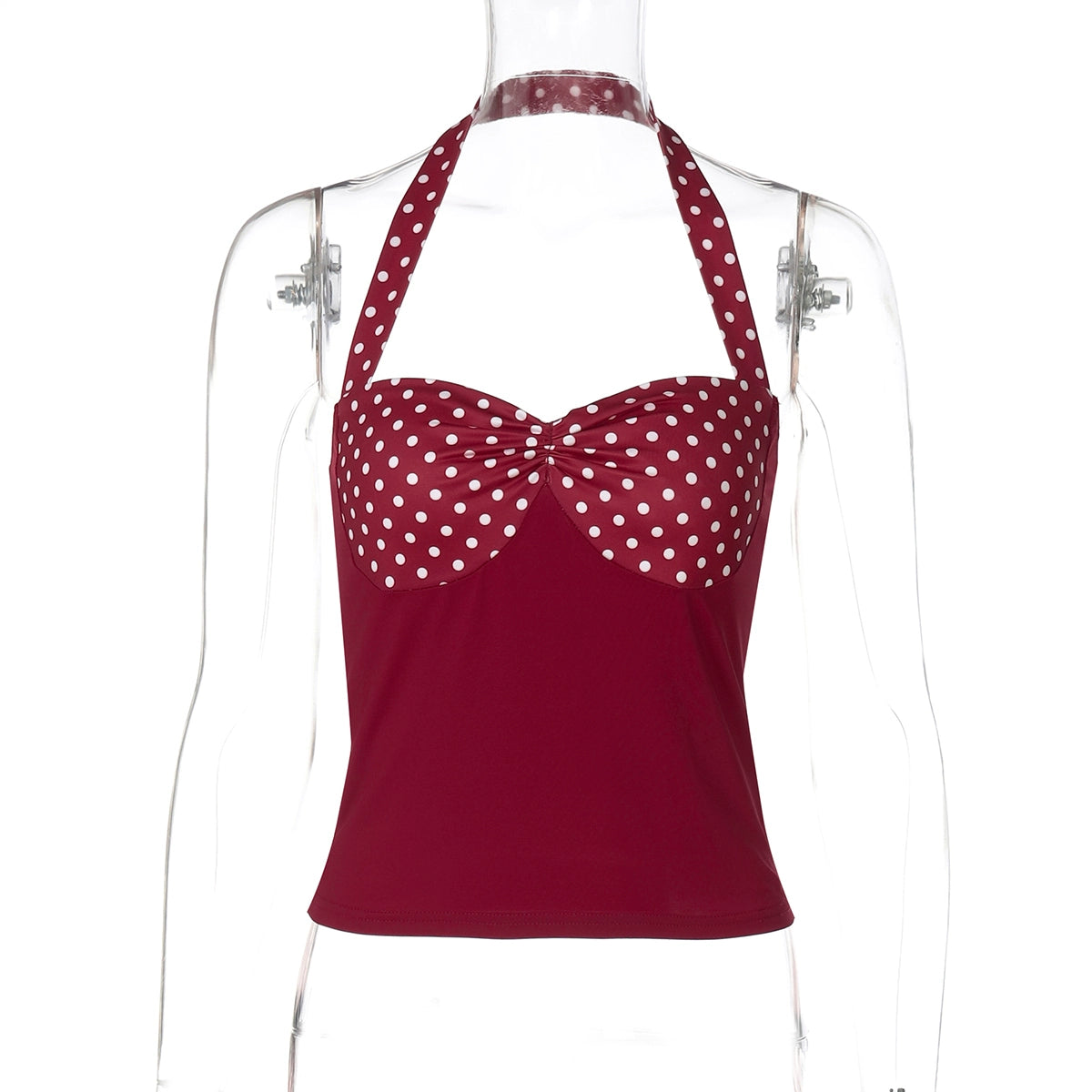 Aylin Polka Dot Halter Top - Burgundy [WU5OWHO5]