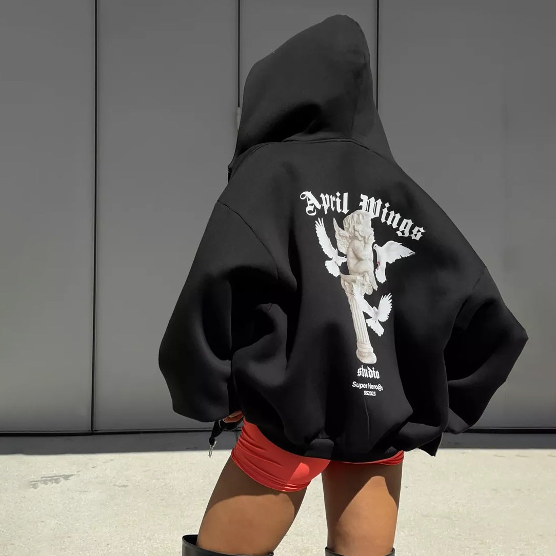 Alynna Printed Zipper Hoodie - Black [ZX37YRUJ]