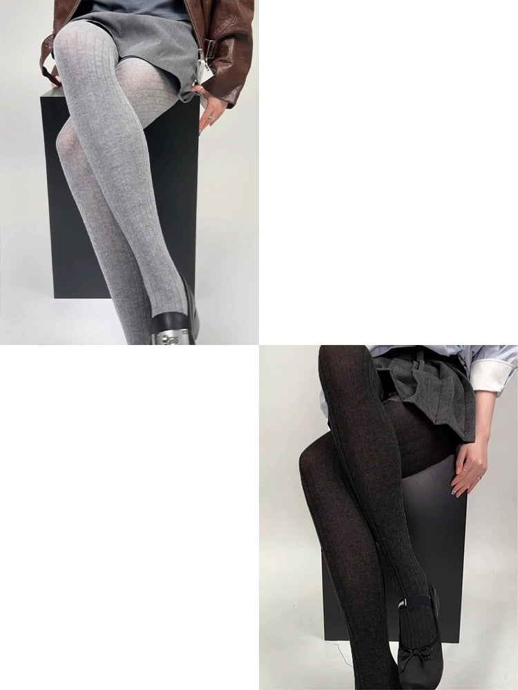 Scottie Sheer Shaping Tights - Light Gray + Black [0Y4DKQIX]