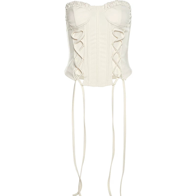 Asymmetrical Lace-Up Tube Top - Apricot [GGBKHX0S]