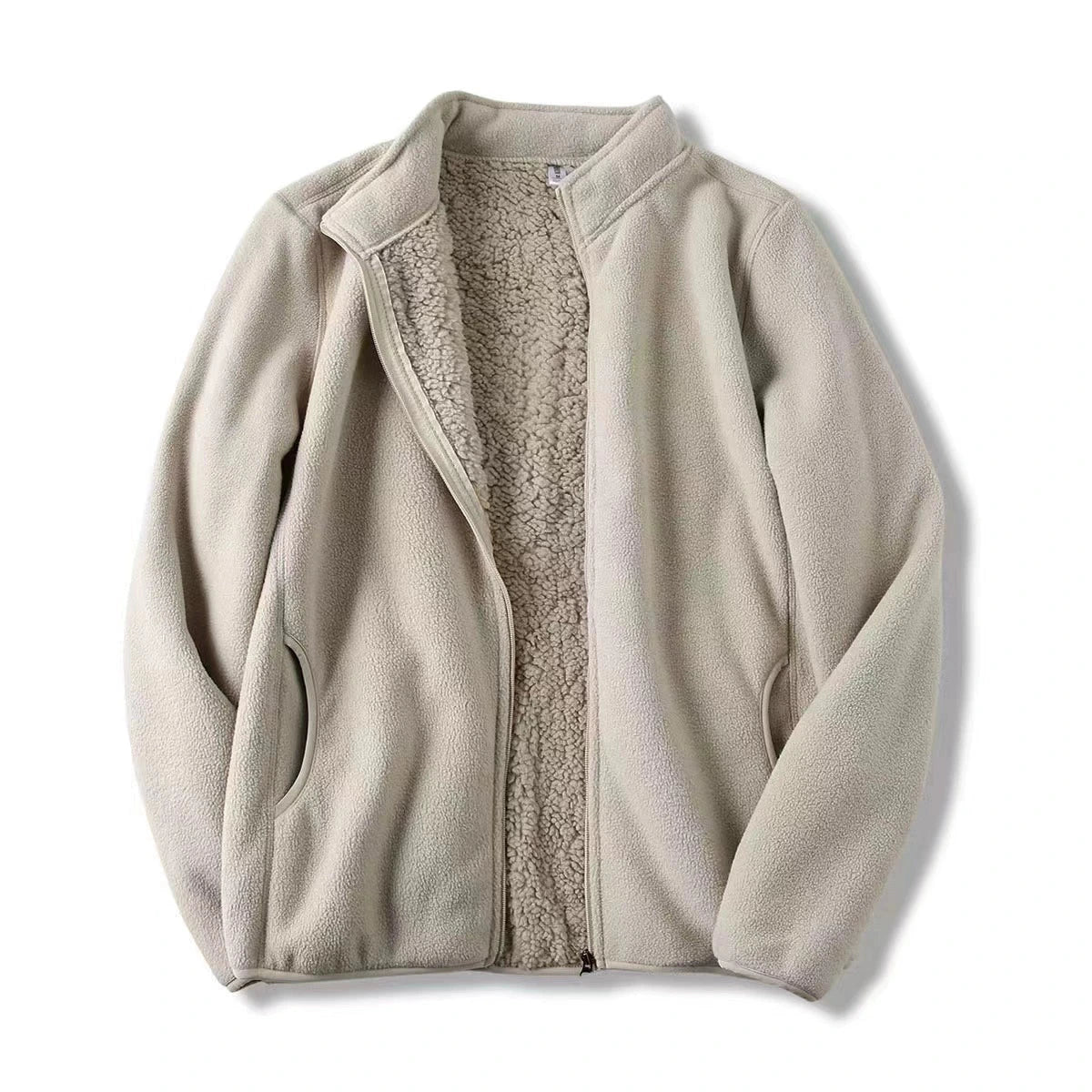 Zoee Plush Stand Collar Jacket - Greige [ERU6A5GP]