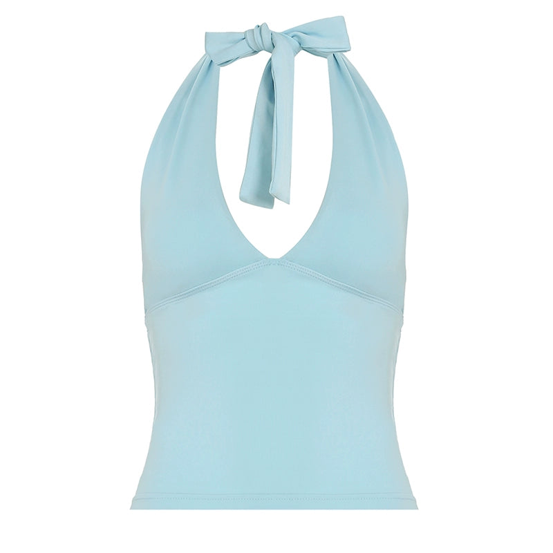 Larae Backless Halter Top - Blue [YVAPBOHR]