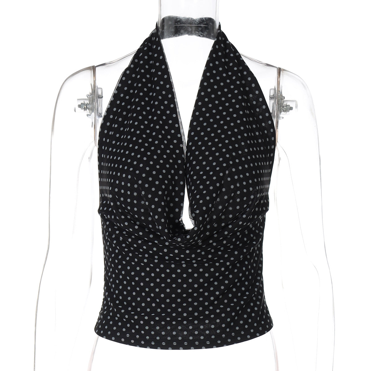 Joan Polka Dot Halter Top - Black [GUIW42AY]
