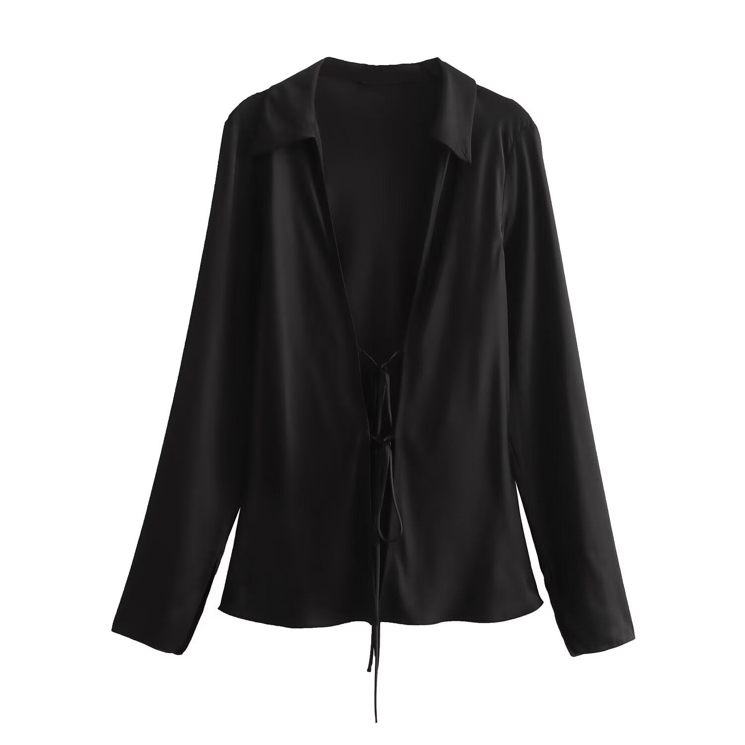 Naylah Bow Satin Shirt - Black [SAGD6X2O]